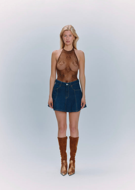 Halterneck Heart Bodysuit Brown