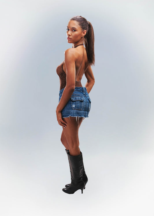Halterneck Heart Bodysuit Brown